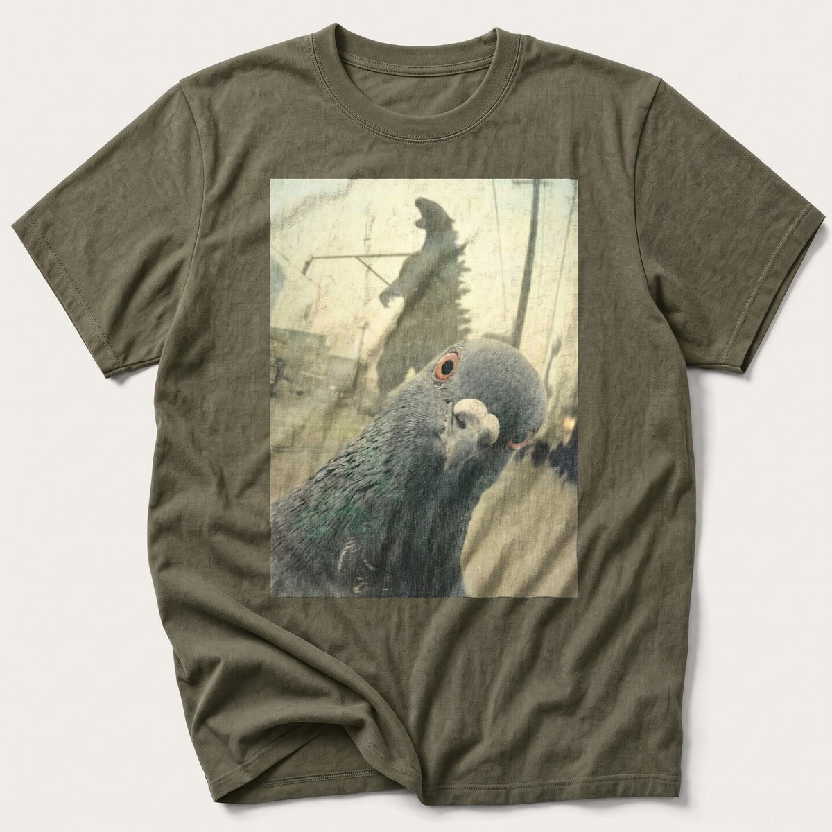 Pigeon Selfie 4 — Olive T-Shirt