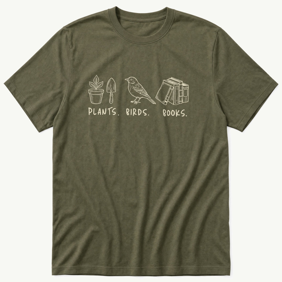 Plants Birds Books — Olive T-Shirt