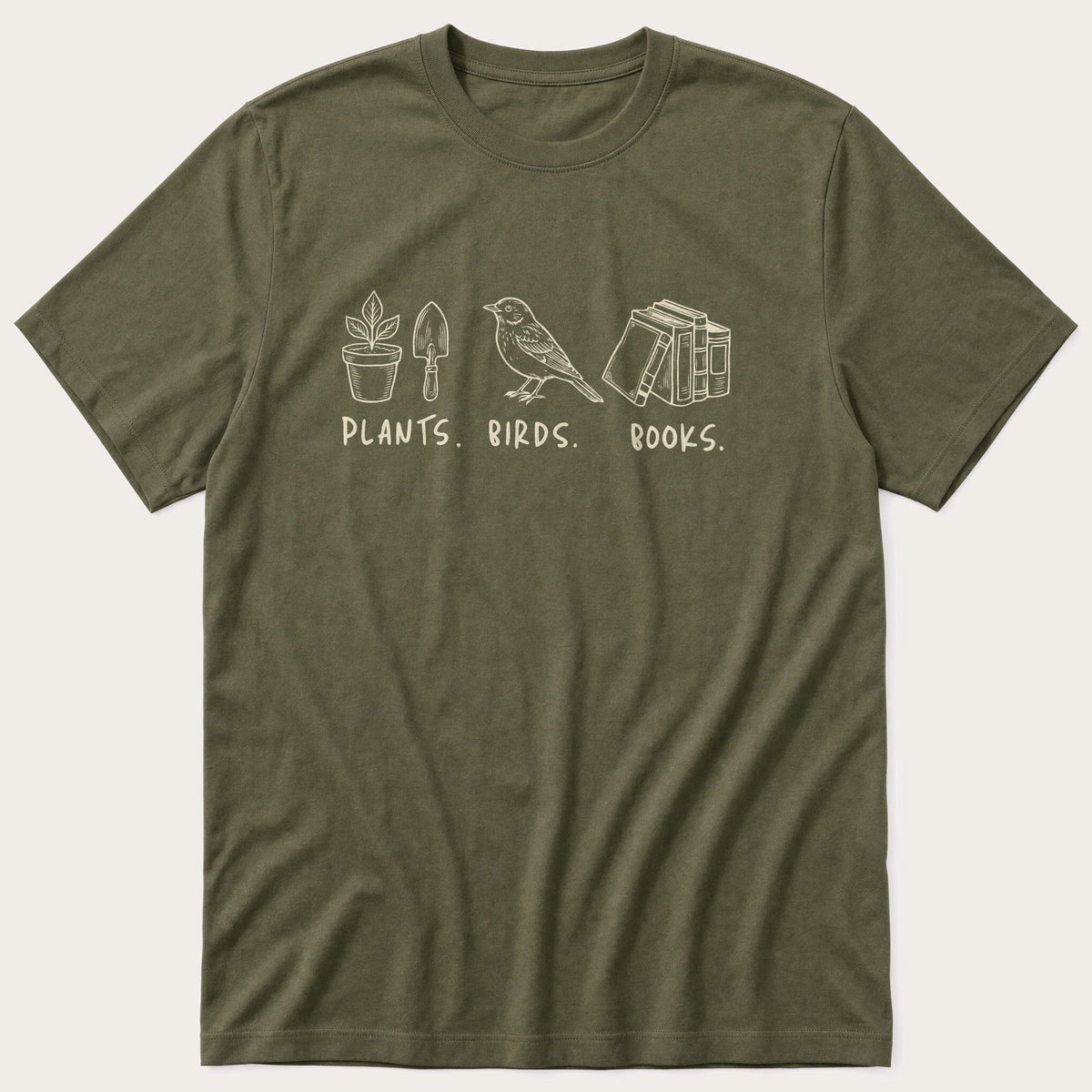 Plants Birds Books — Olive T-Shirt