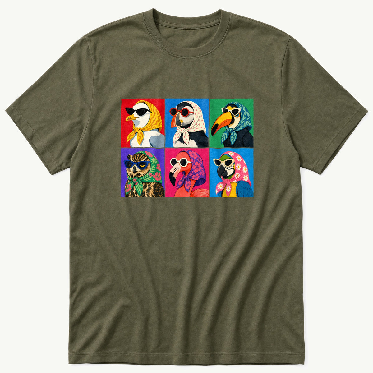 Pop Art Birds 4 — Olive T-Shirt