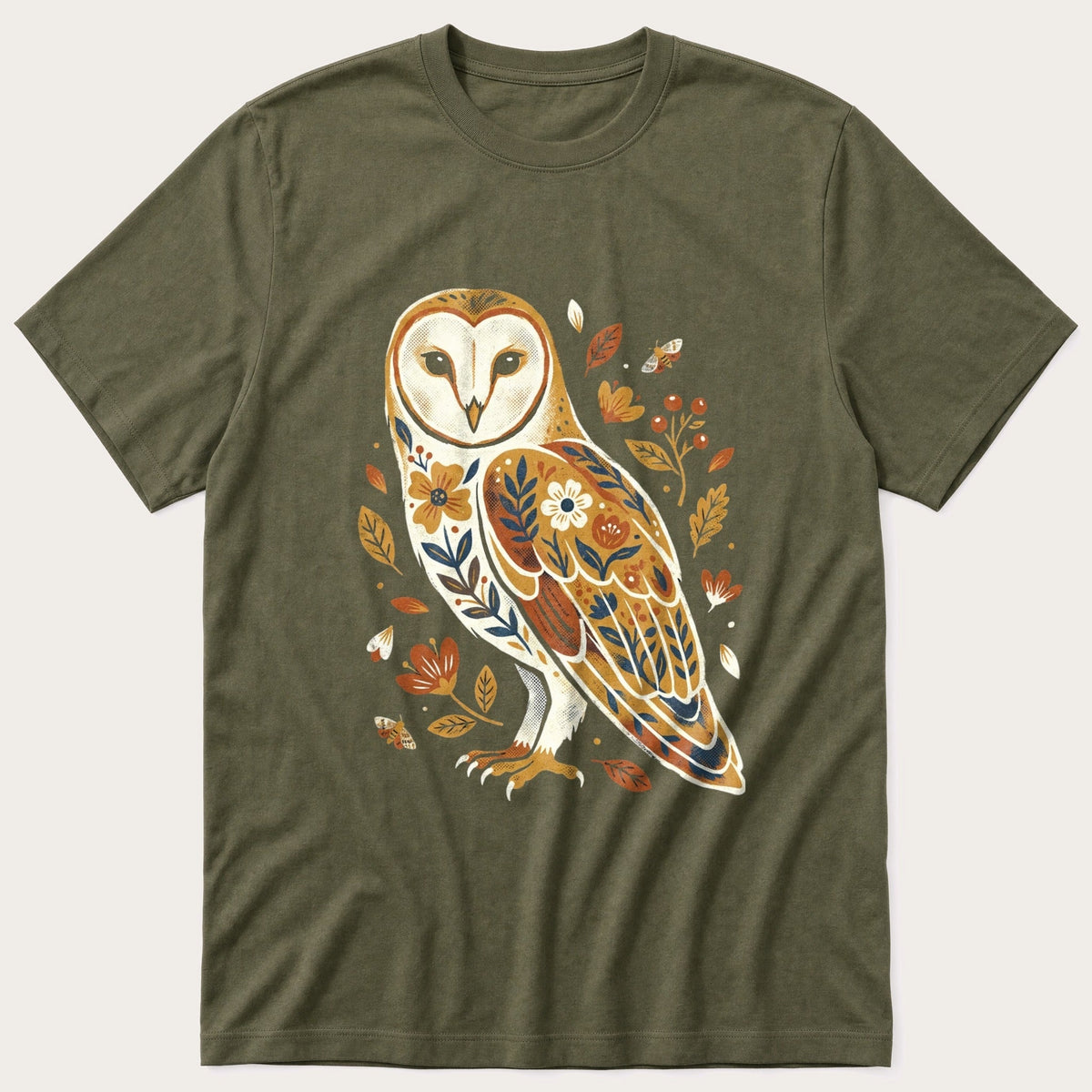 Print Barn Owl — Olive T-Shirt