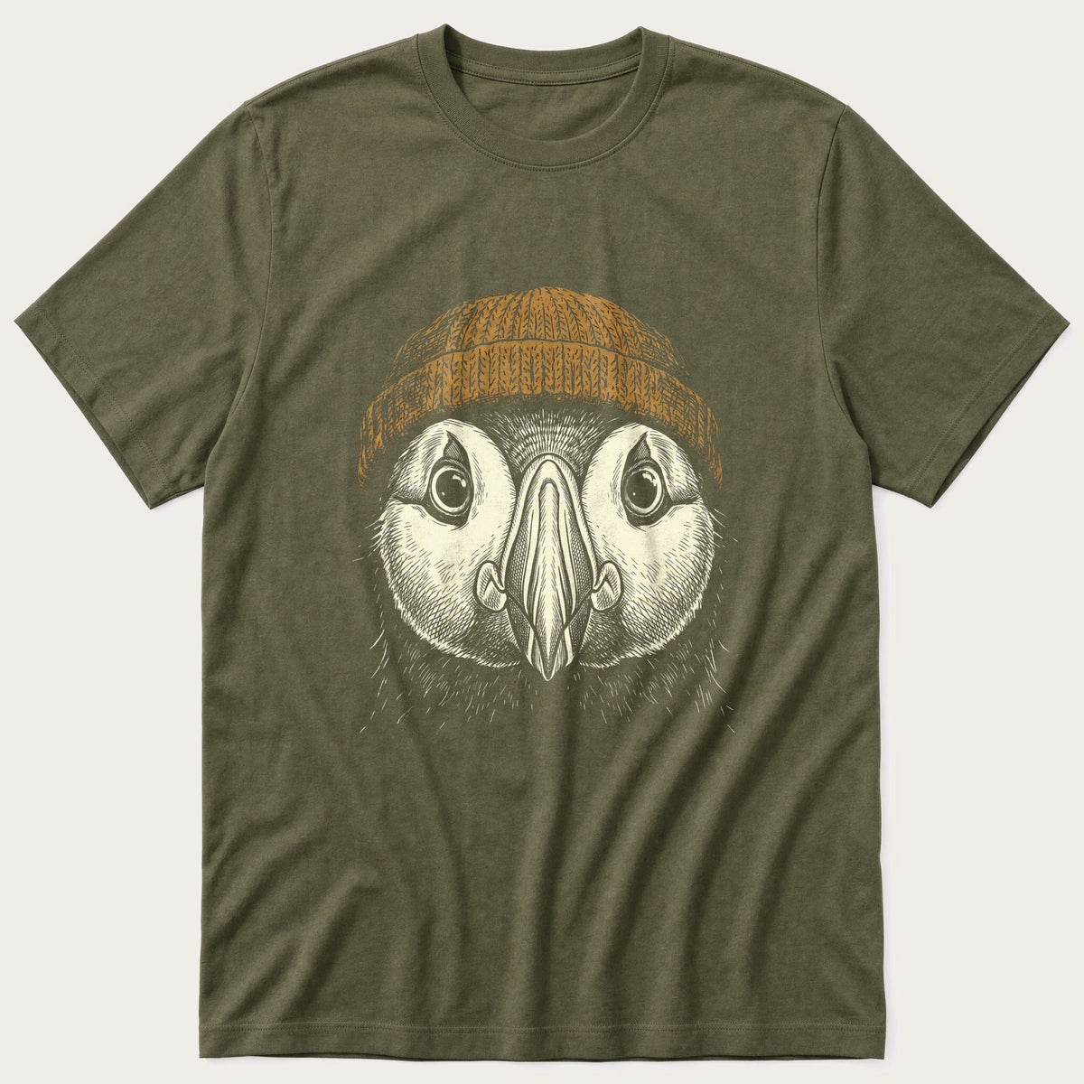 Puffin Beanie 12 — Olive T-Shirt