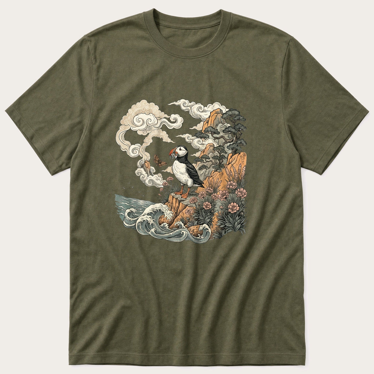 Puffin Cliff Murul 7 — Olive T-Shirt