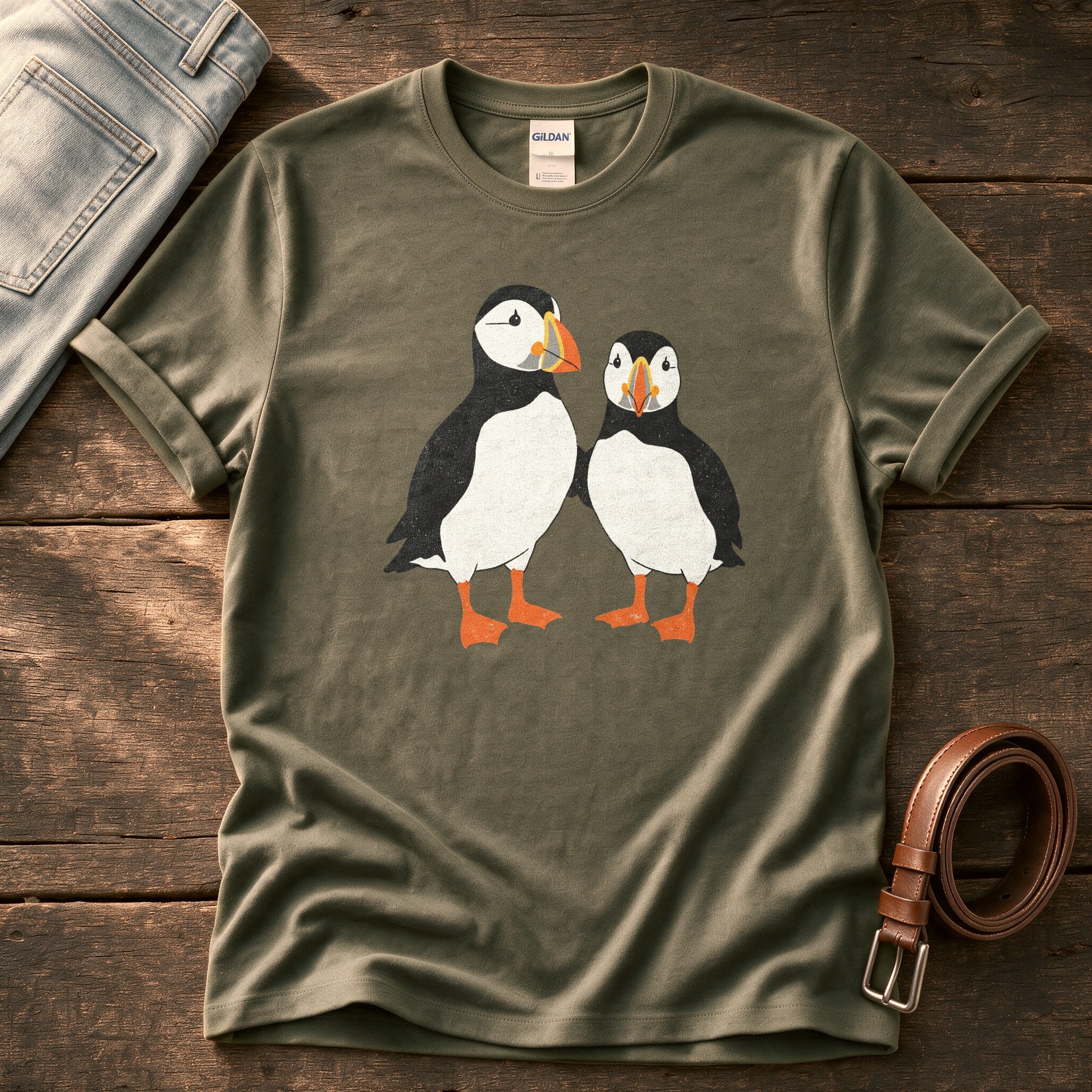 Puffin Pair 55 — Olive Comfort Colors tee