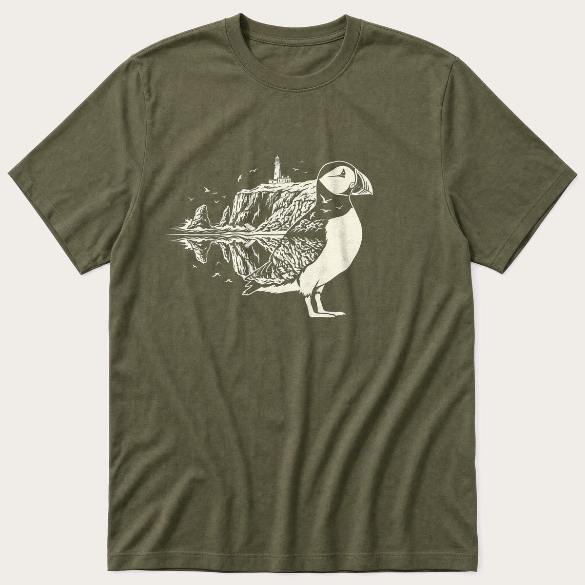 Puffin Reflection 5 — Olive T-Shirt