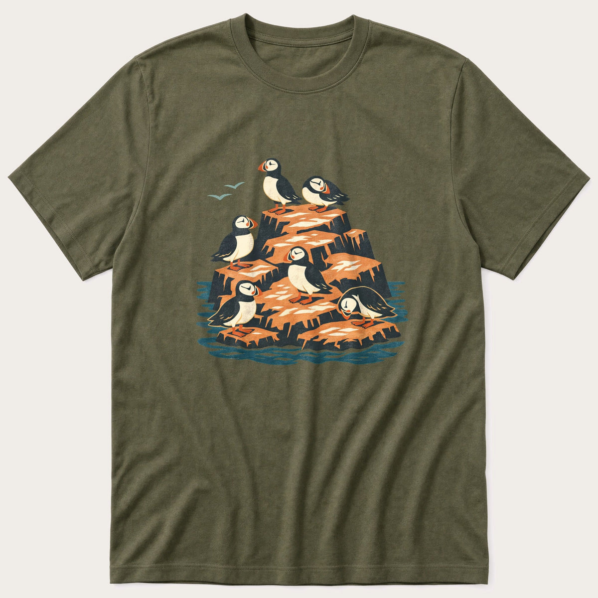 Puffin Rock 4 — Olive T-Shirt
