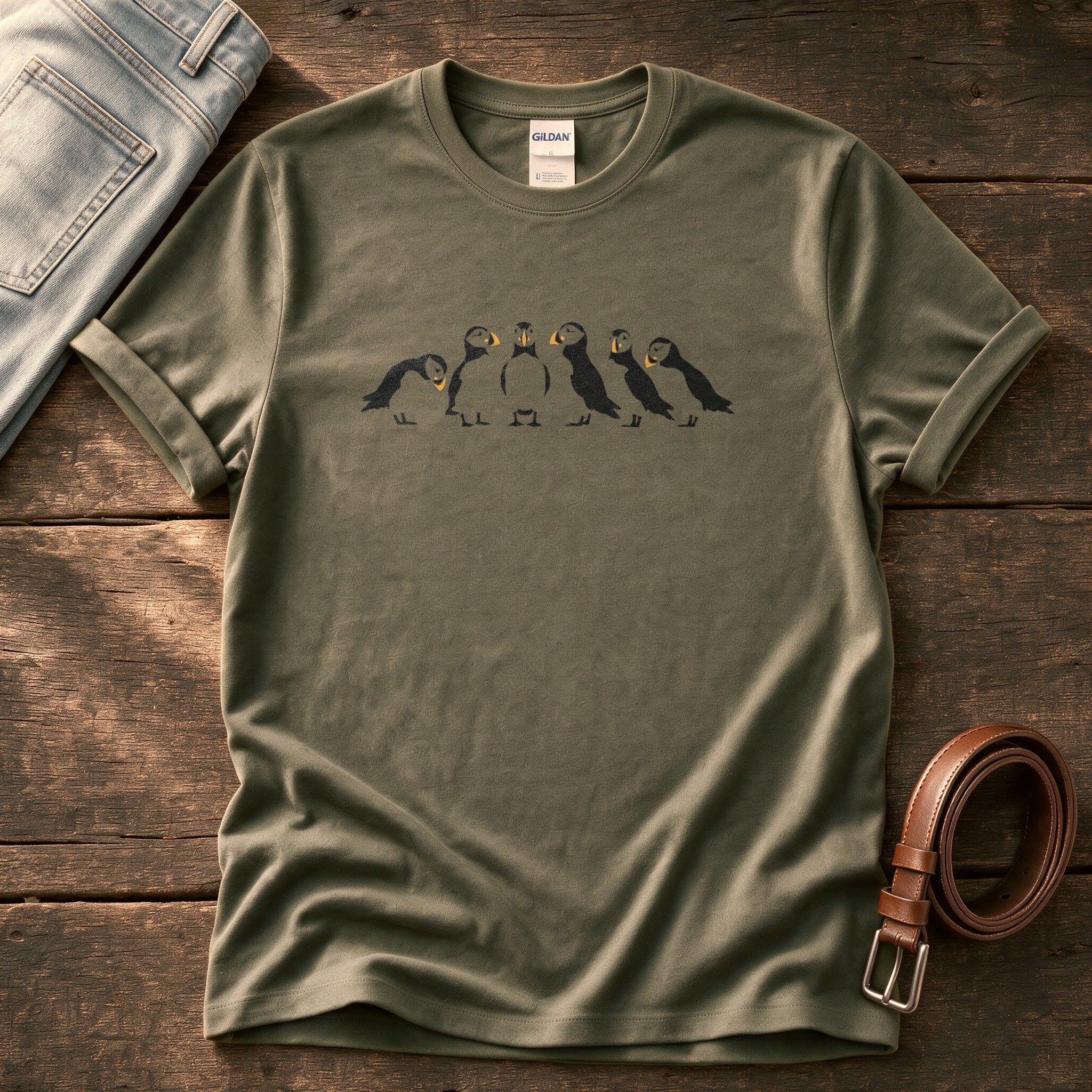Puffins 55 — Olive Comfort Colors tee