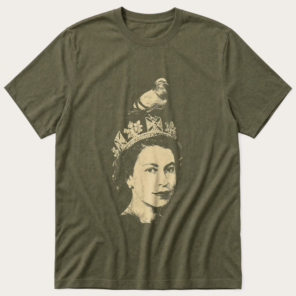 Queen Elizabeth Pigeon 7 — Olive T-Shirt