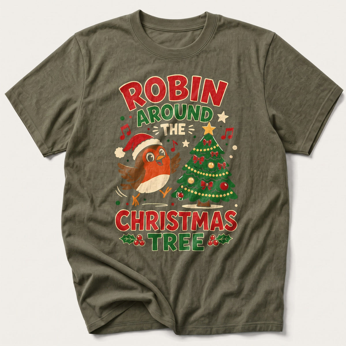 Robin Around The Tree — Olive T-Shirt
