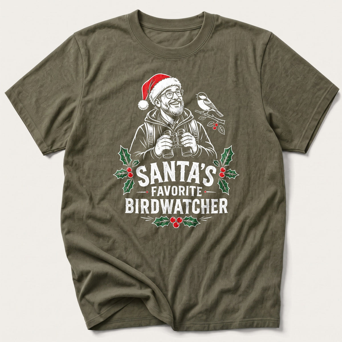 Santa's Favorite Birdwatcher — Olive T-Shirt