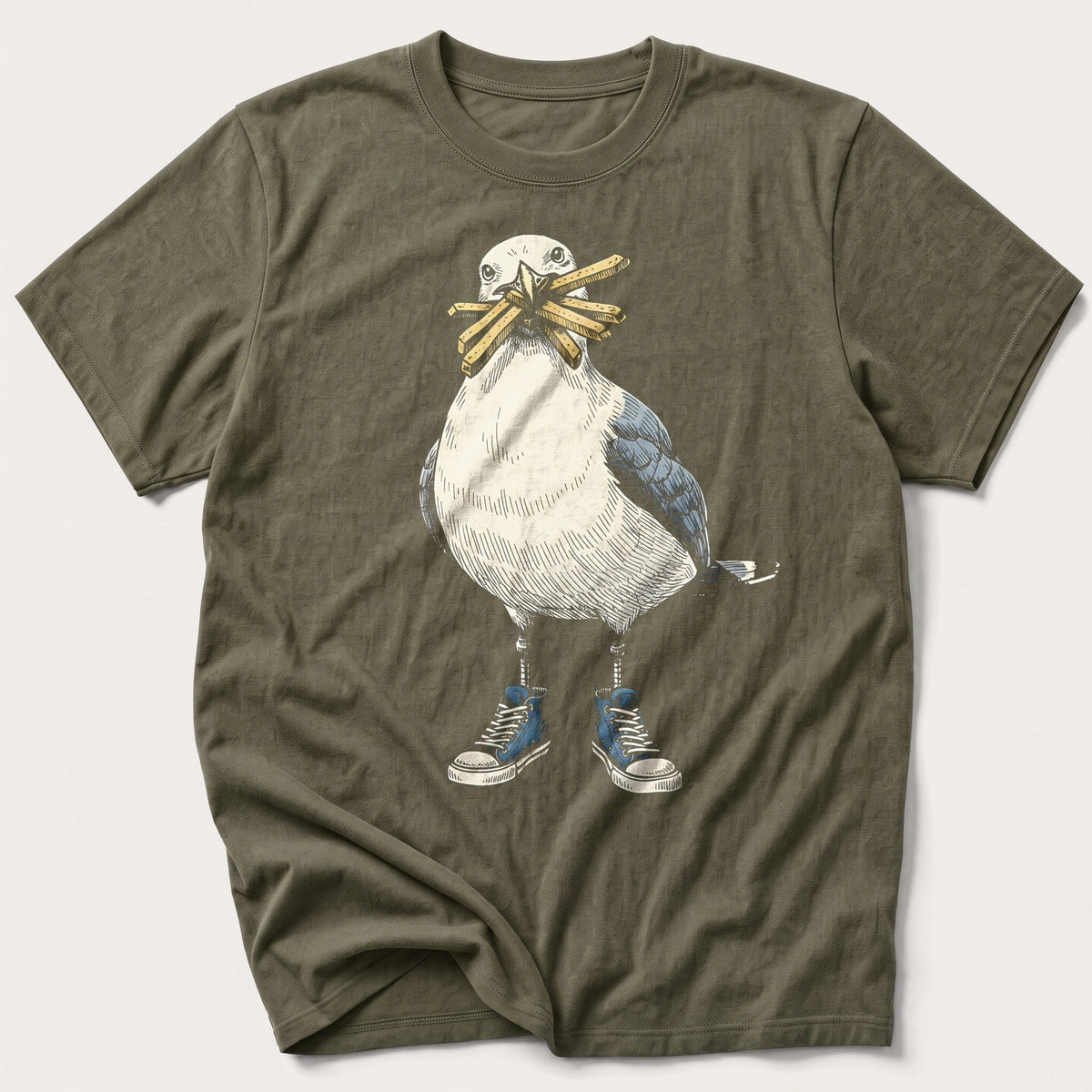 Seagull With Chips — Olive T-Shirt