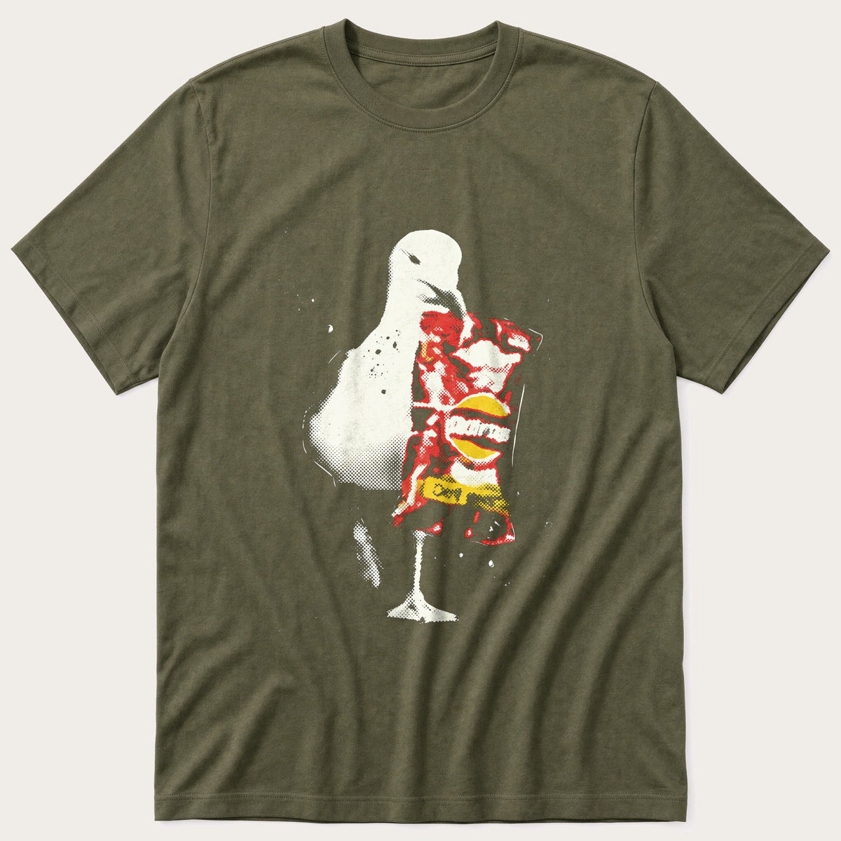 Seagull With Crisps 12 — Olive T-Shirt