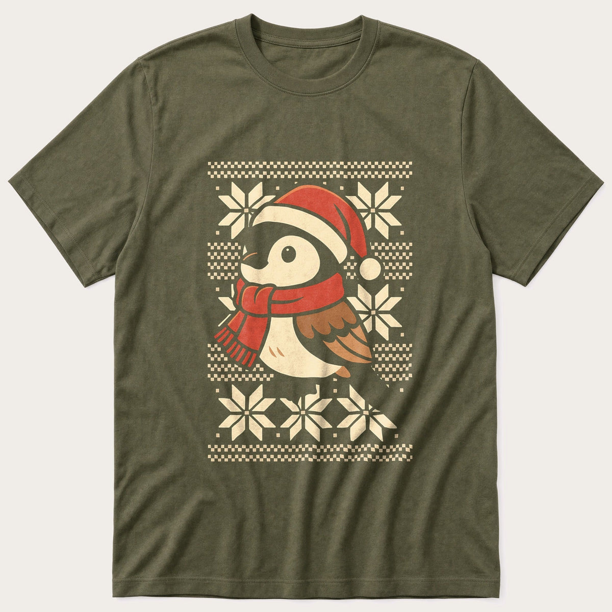 Simple Christmas Sweater Bird — Olive T-Shirt
