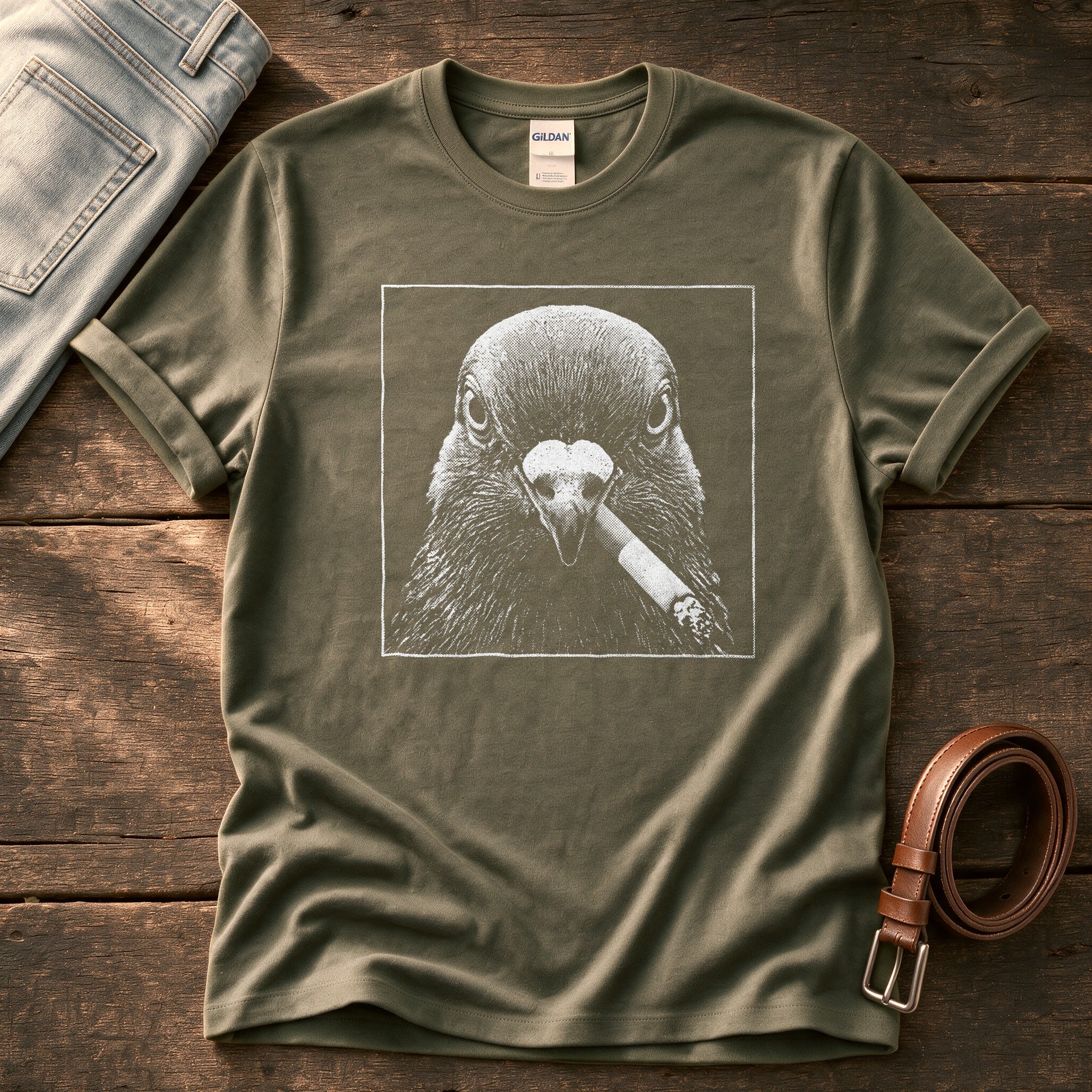 Smoking Pigeon — Olive Comfort Colors tee
