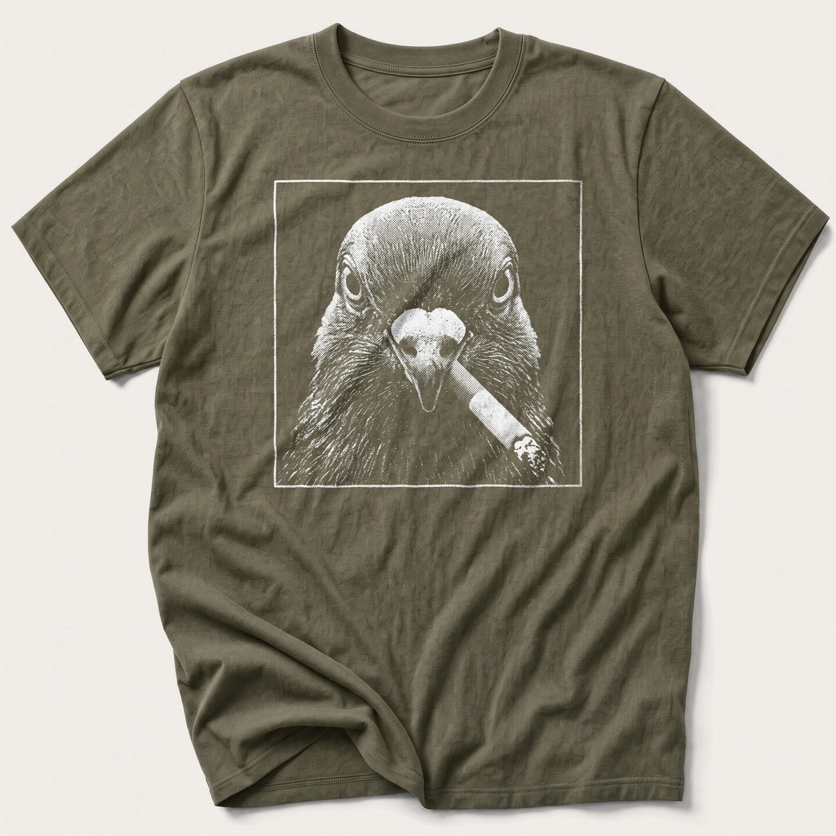 Smoking Pigeon — Olive T-Shirt