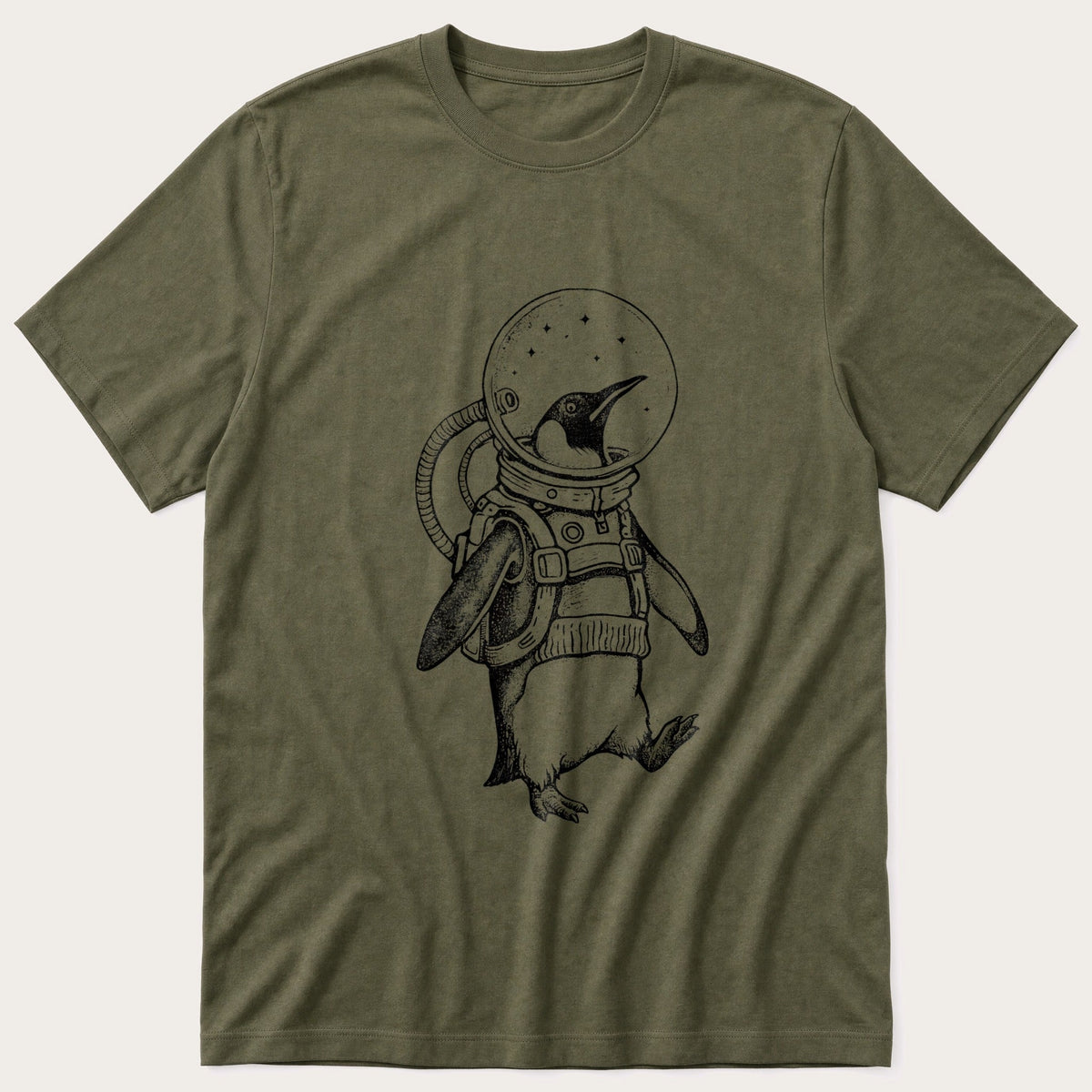 Space Penguin 4 — Olive T-Shirt
