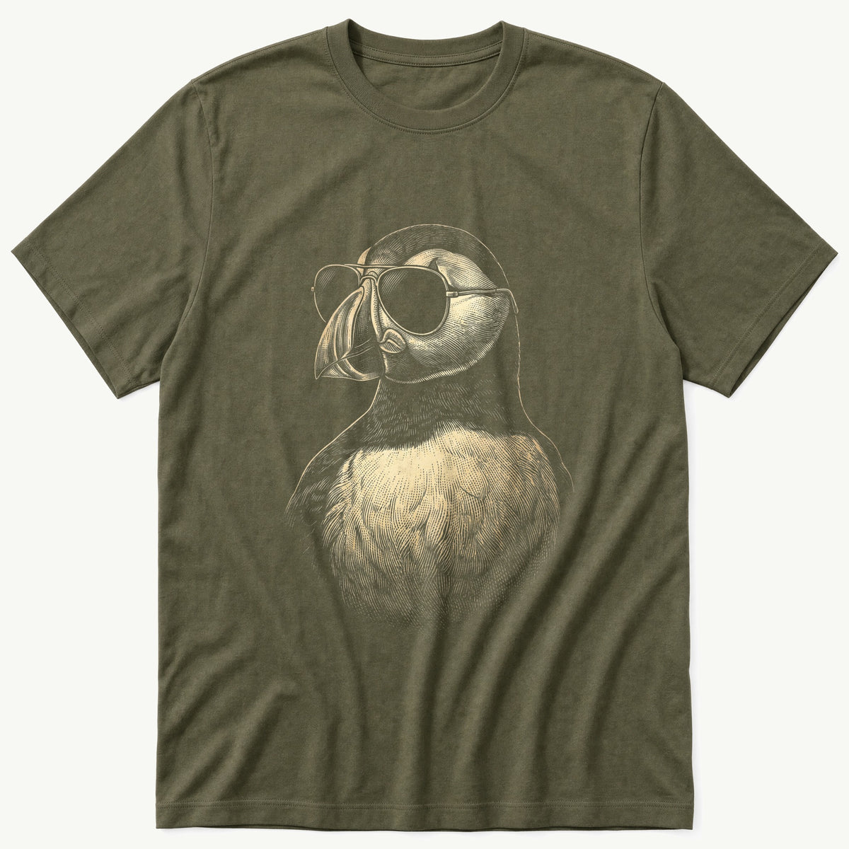 Sunglass Puffin 5 — Olive T-Shirt