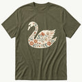 Swan Floral Pattern — Olive T-Shirt