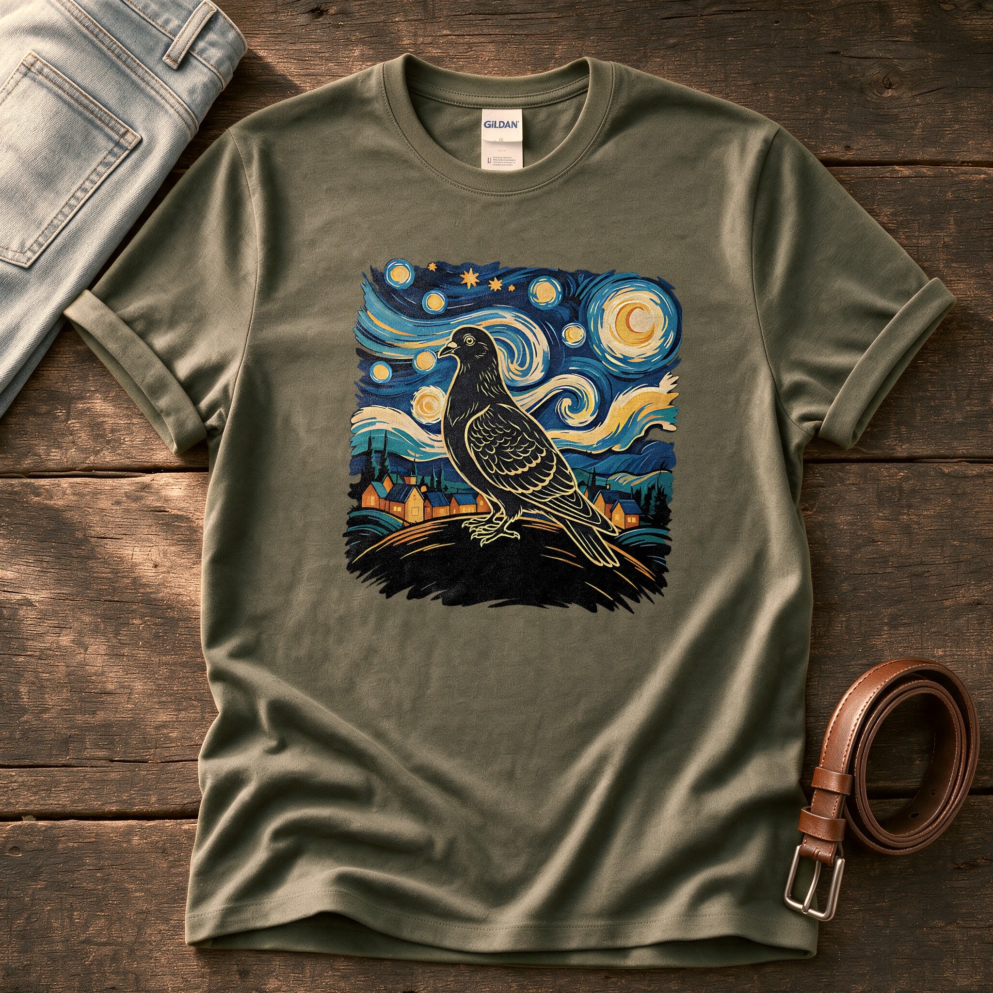 van gough pigeion — Olive Comfort Colors tee