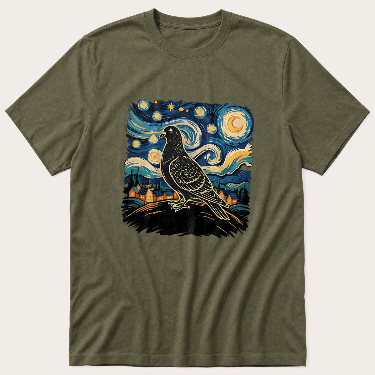 Van Gough Pigeon — Olive T-Shirt