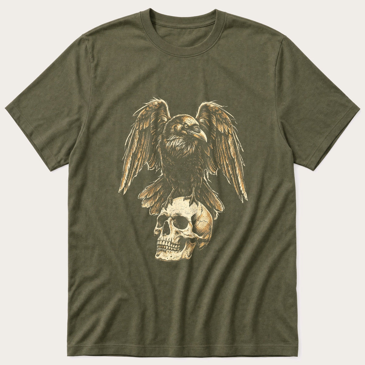 Washed Out Crow 3 — Olive T-Shirt