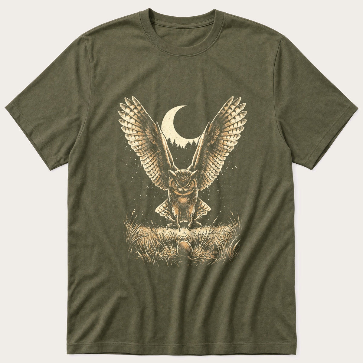 Washed Out Owl 5 — Olive T-Shirt