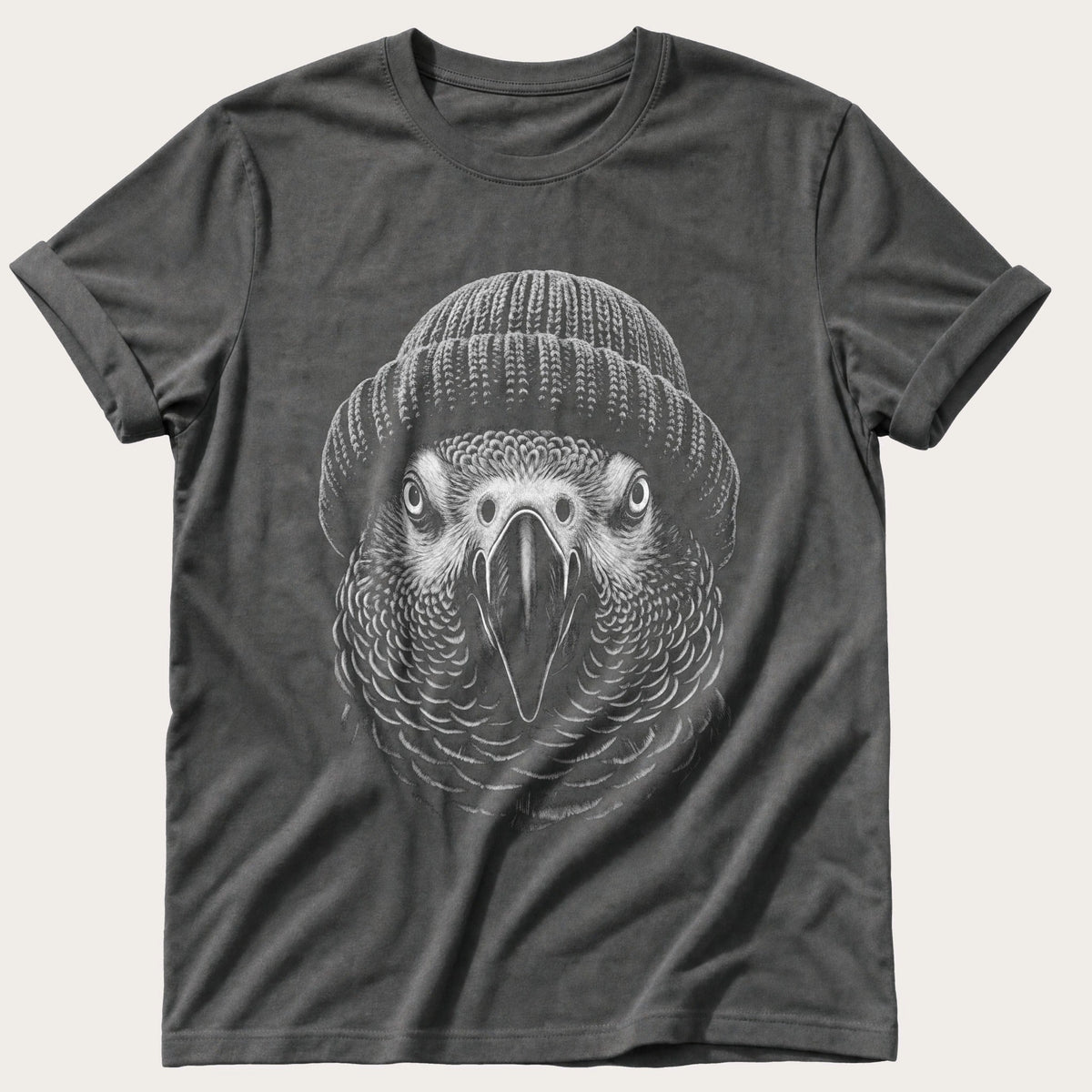 African Grey In A Beanie — Pepper Comfort Colors tee