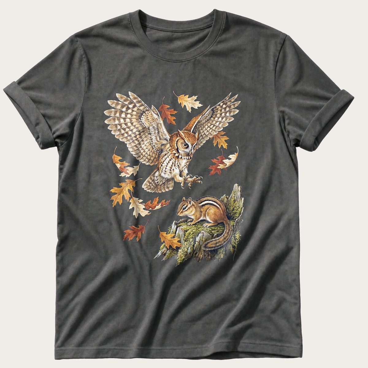 Autumn Screech Owl — Pepper Comfort Colors tee