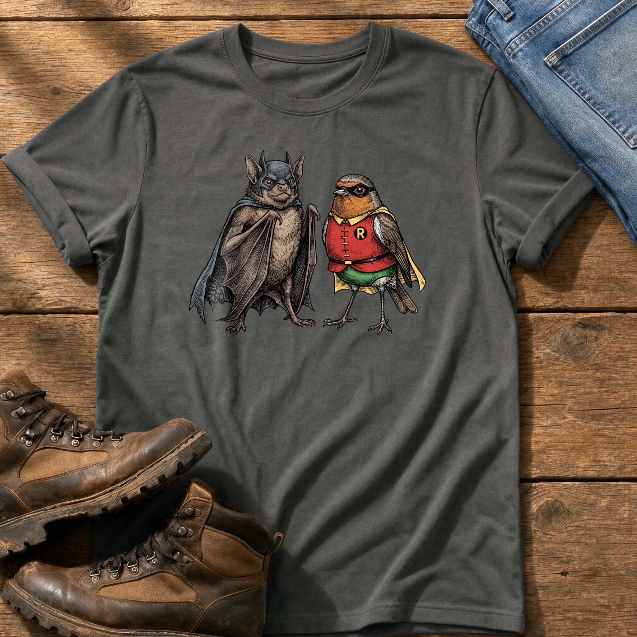 Bat N Robin 11 — Pepper Comfort Colors tee