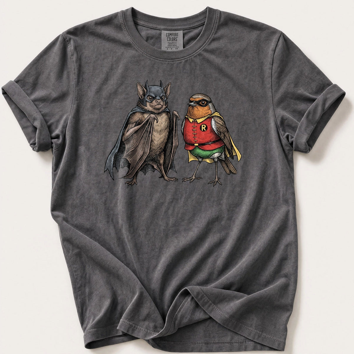Bat N Robin 11 — Pepper Comfort Colors tee