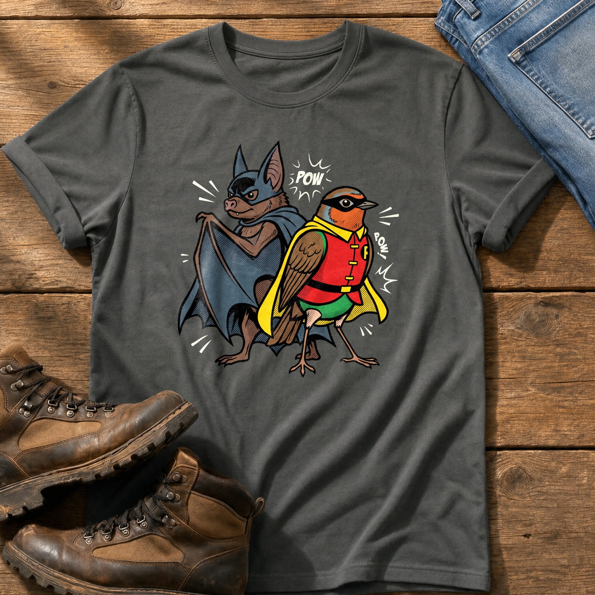 Bat N Robin 44 — Pepper Comfort Colors tee