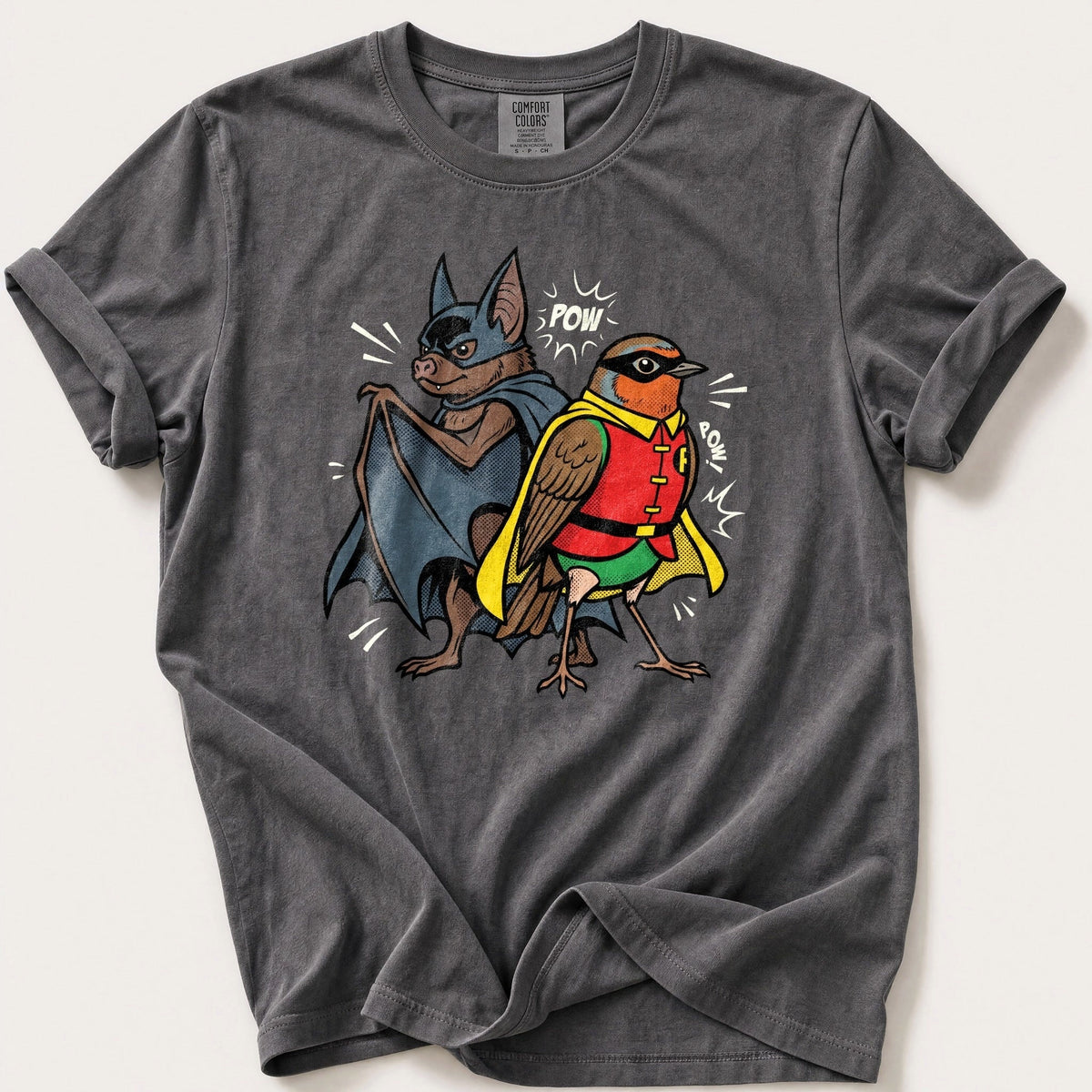Bat N Robin 44 — Pepper Comfort Colors tee