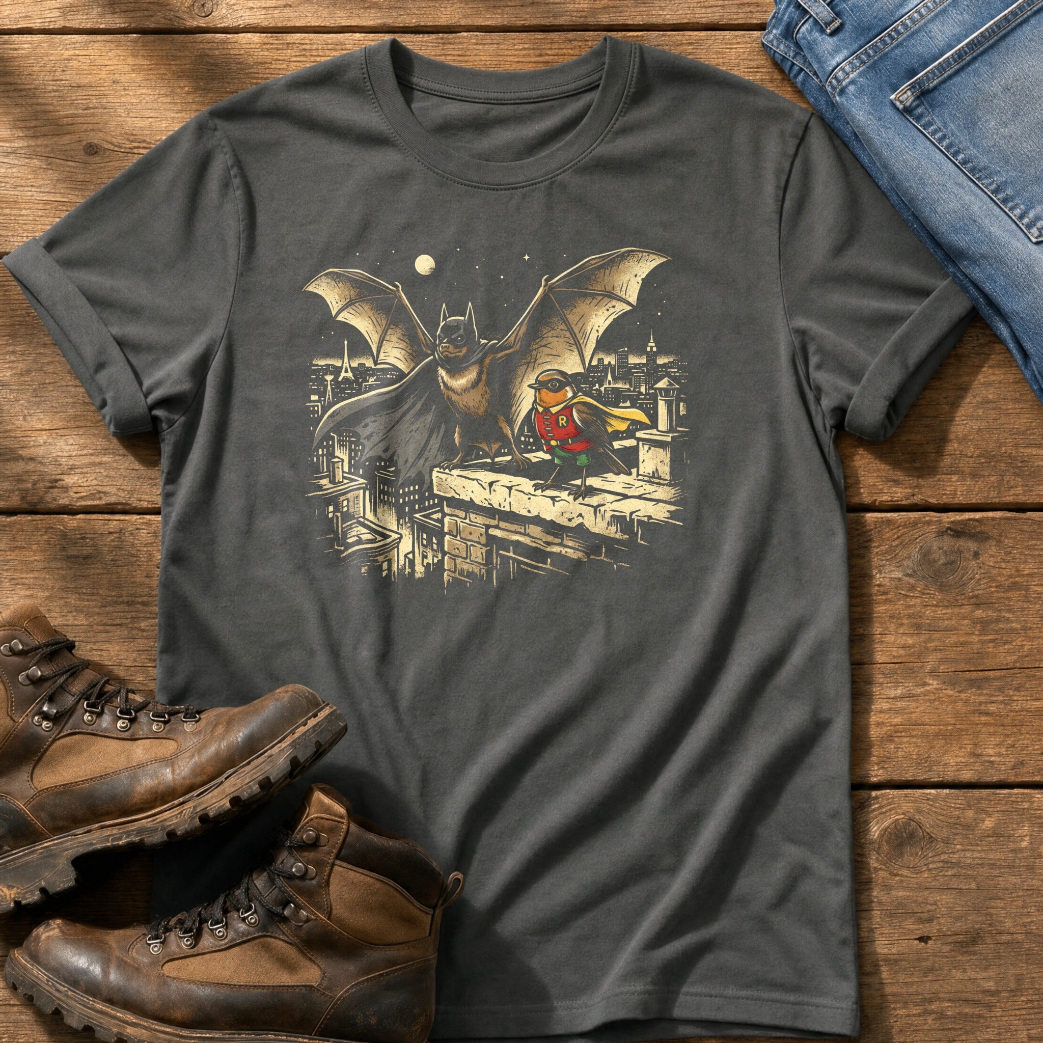 Bat N Robin 7 — Pepper Comfort Colors tee