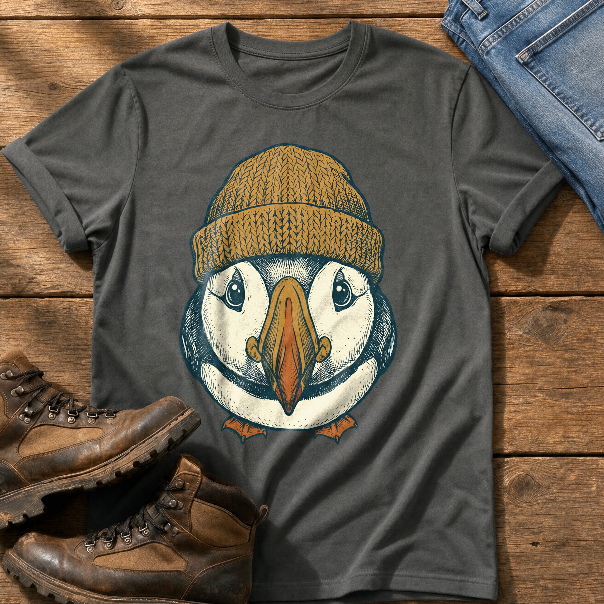 Beanie Puffin 6 — Pepper Comfort Colors tee