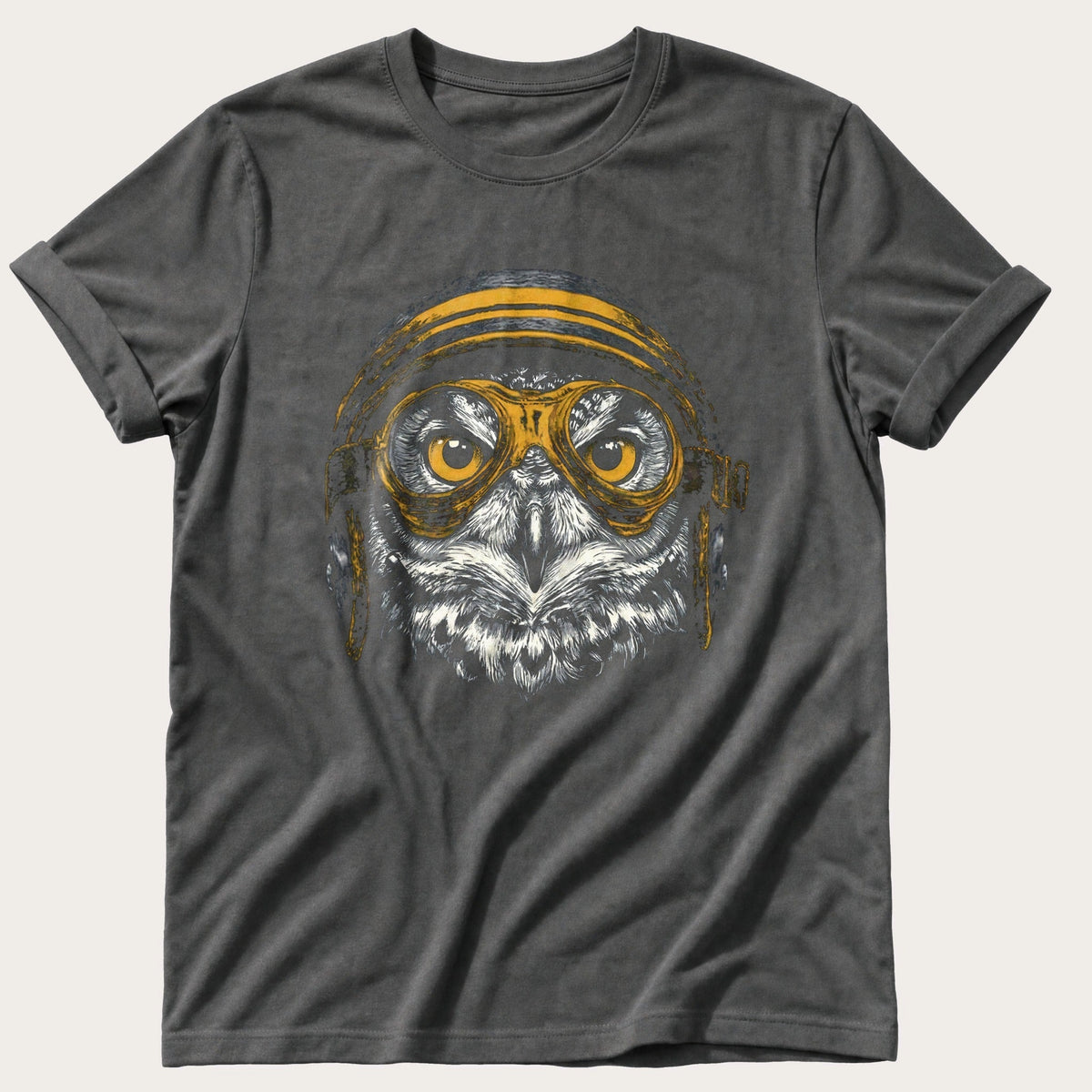 Biker Owl 8 — Pepper Comfort Colors tee