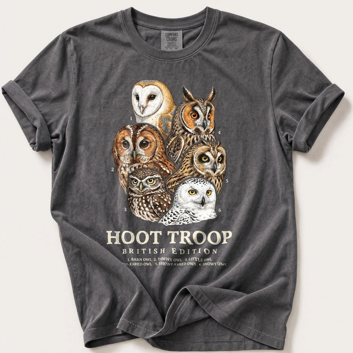 British Hoot Troop — Pepper Comfort Colors tee