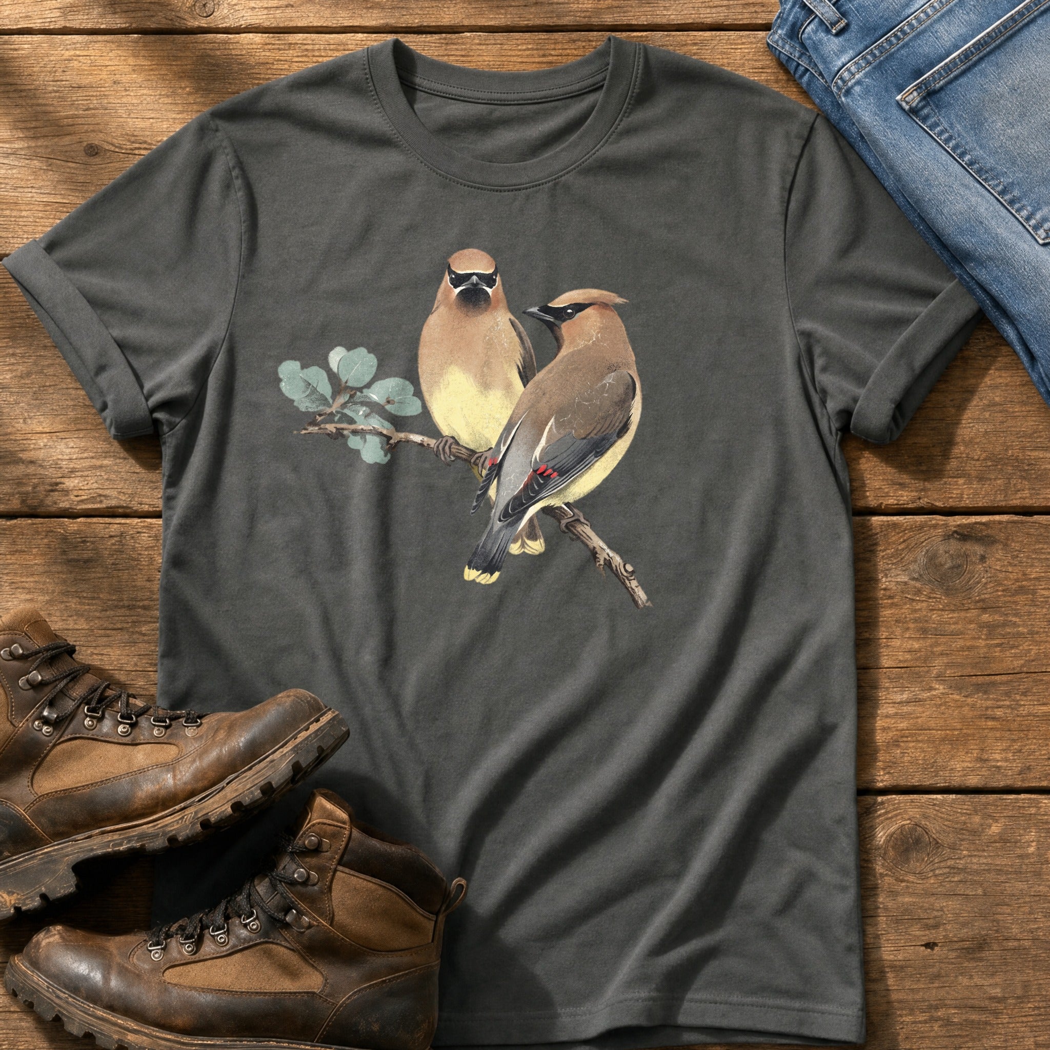 Cedar Waxwing On A Branch — Pepper Comfort Colors tee