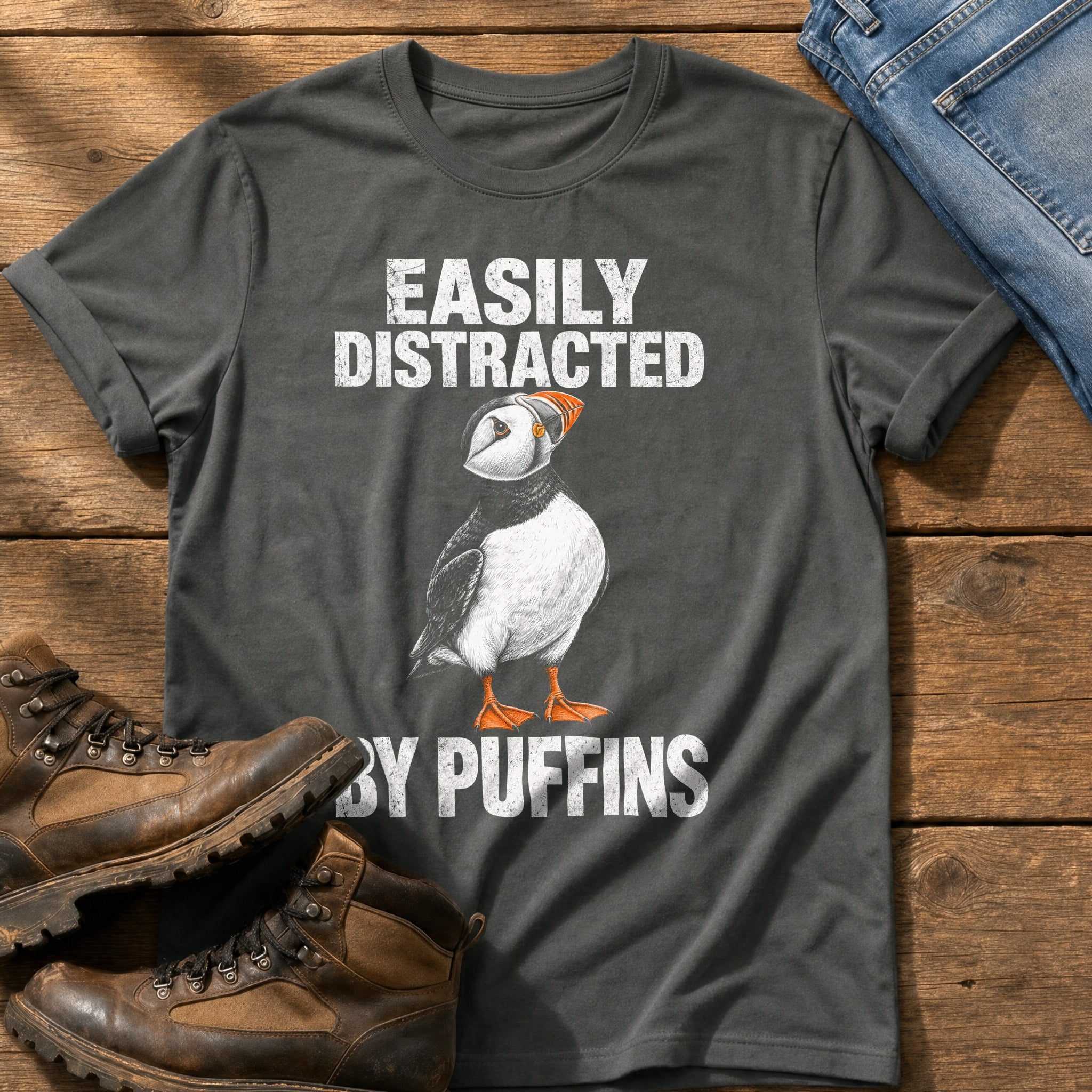 Distracted By Puffins — Pepper Comfort Colors tee