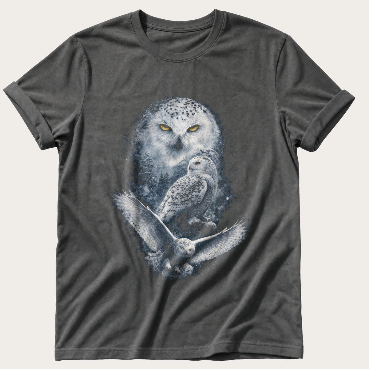 Dramatic Snow Owl — Pepper Comfort Colors tee