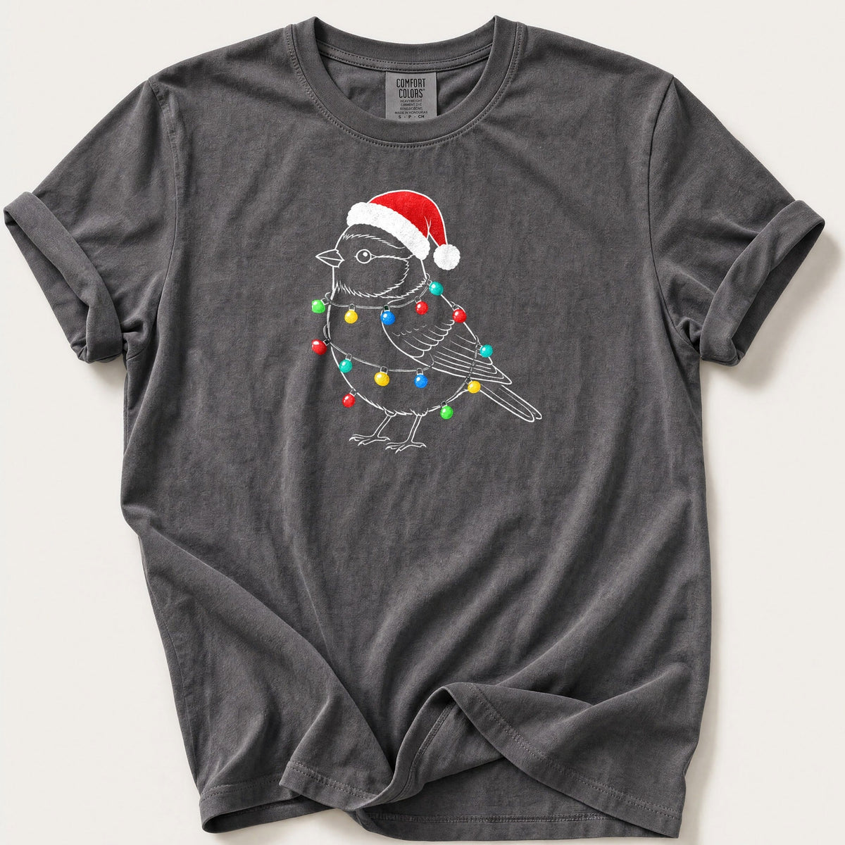 Fairy Light Blue Tit Outline — Pepper Comfort Colors tee