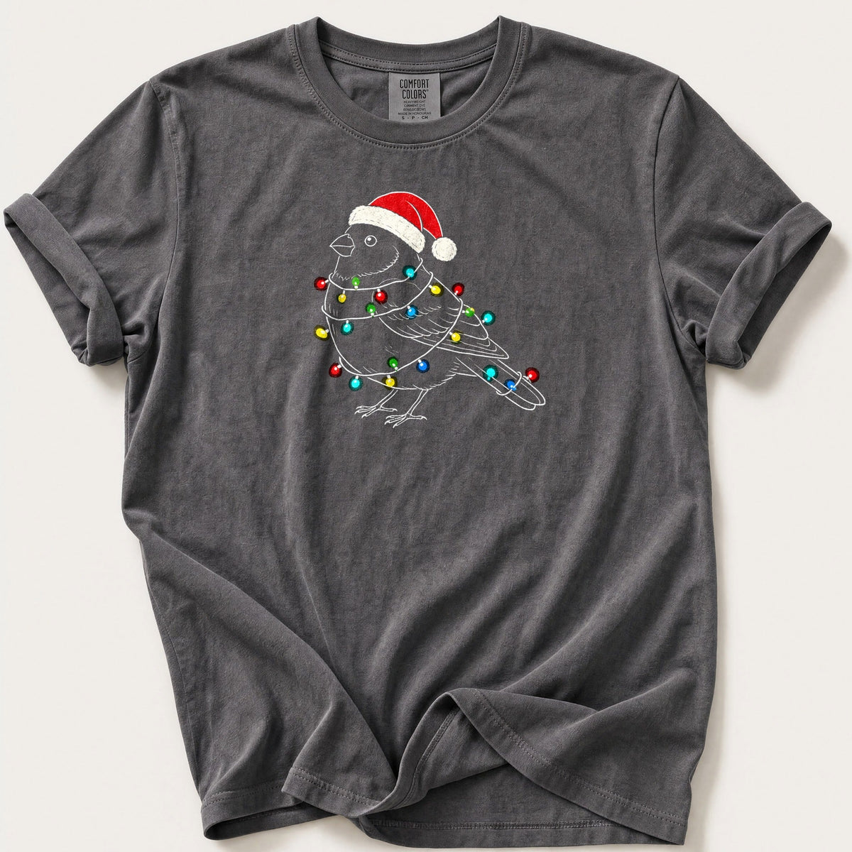 Fairy Light Bullfinch Outline — Pepper Comfort Colors tee