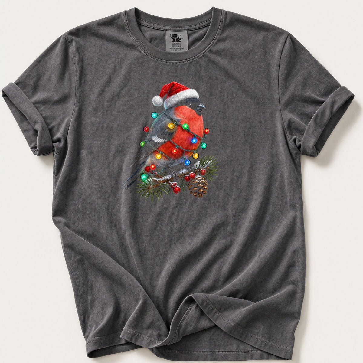 Fairy Light Bullfinch — Pepper Comfort Colors tee
