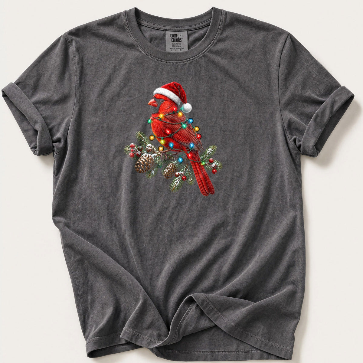 Fairy Light Cardinal — Pepper Comfort Colors tee