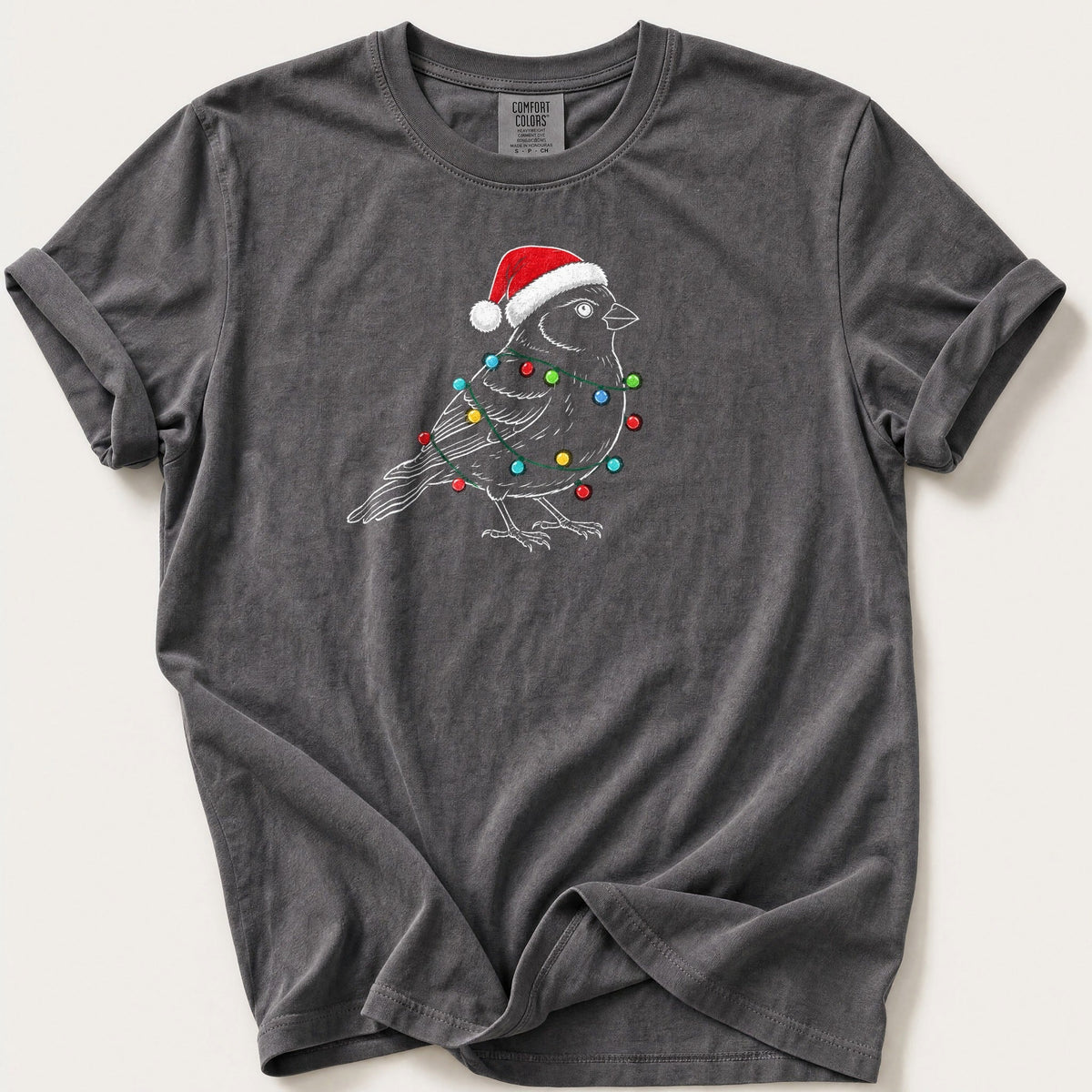 Fairy Light Chaffinch Outline — Pepper Comfort Colors tee