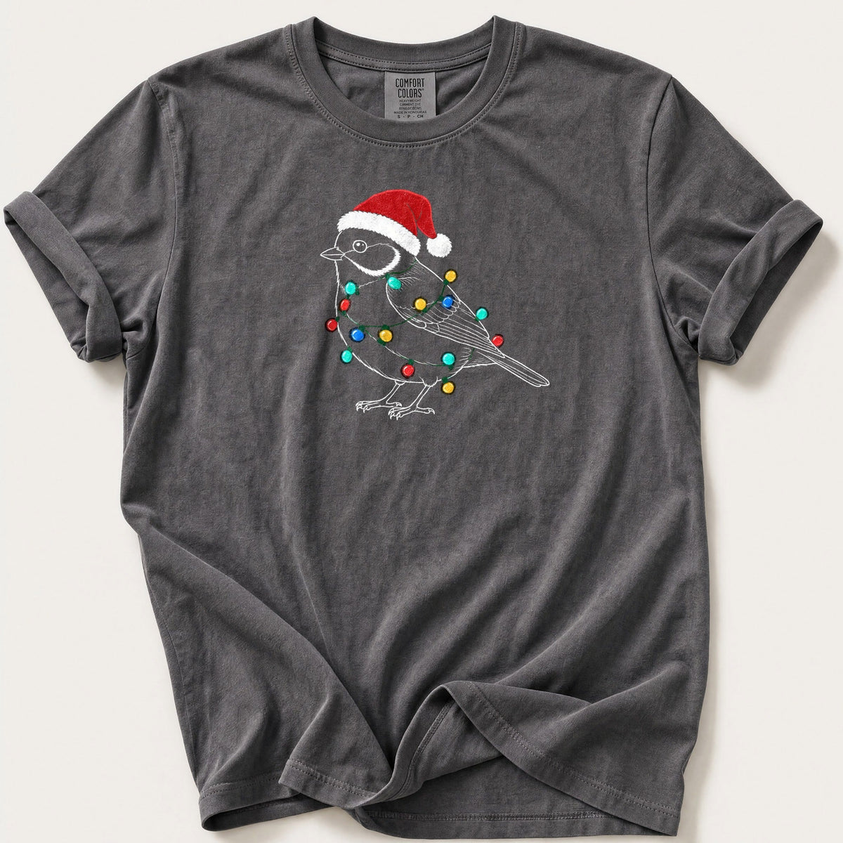 Fairy Light Great Tit Outline — Pepper Comfort Colors tee