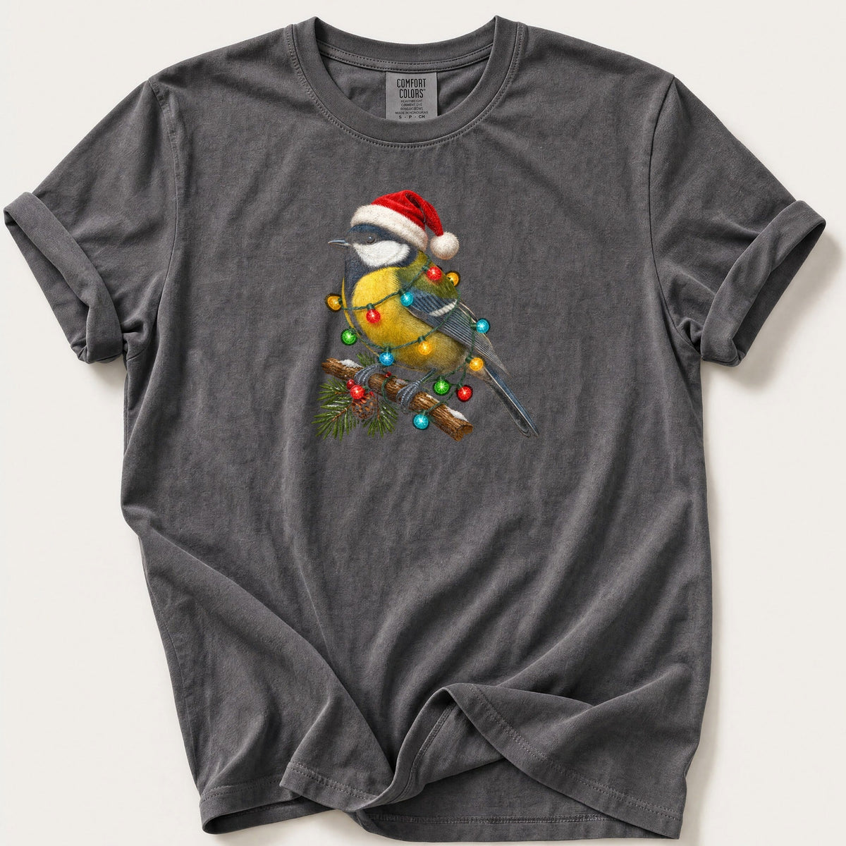 Fairy Light Great Tit — Pepper Comfort Colors tee
