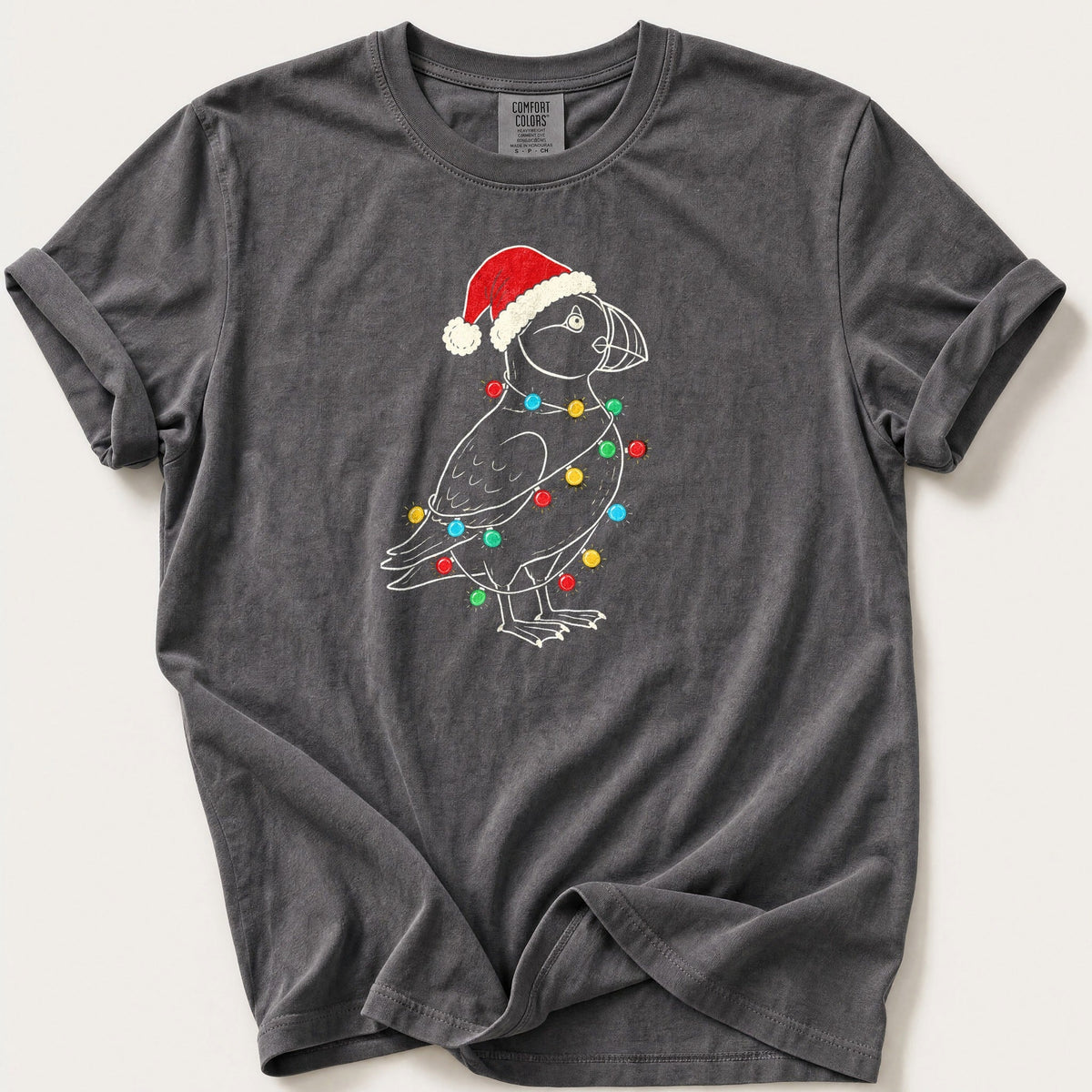 Fairy Light Puffin Outline — Pepper Comfort Colors tee