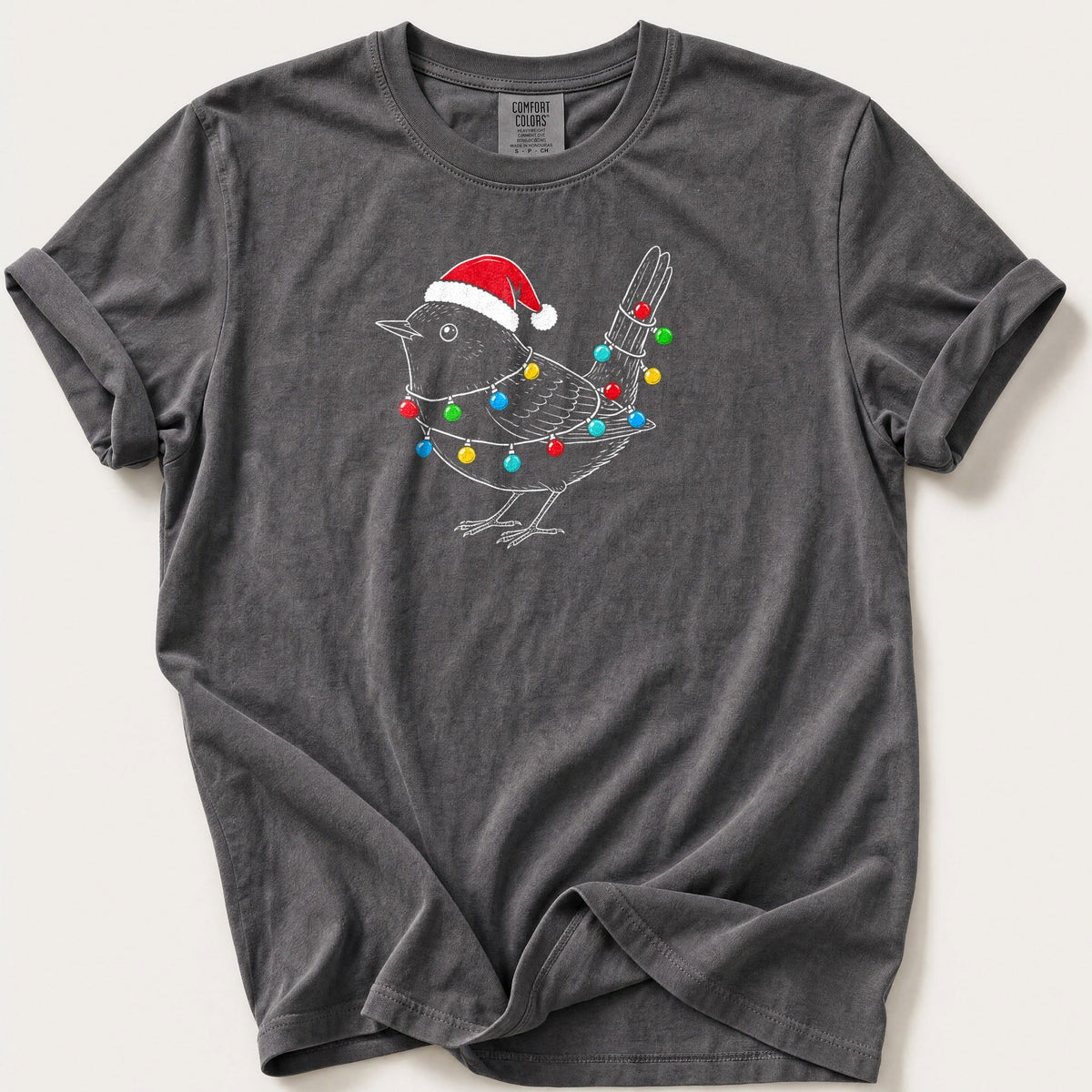 Fairy Light Wren Outline — Pepper Comfort Colors tee