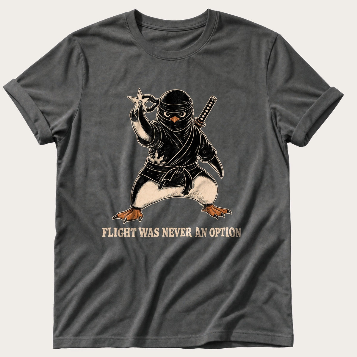 Flight Was Never An Option Ninja Penguin — Pepper Comfort Colors tee