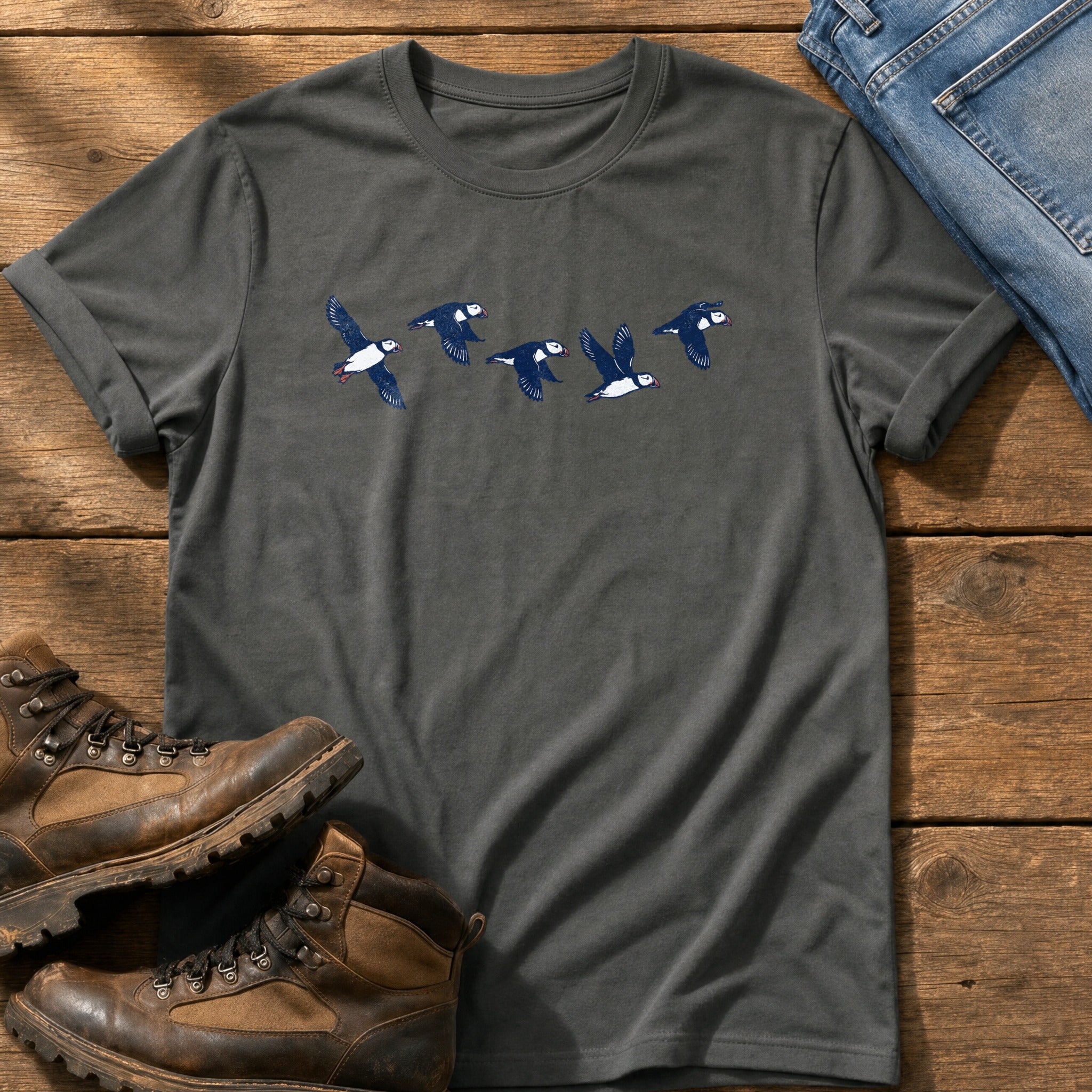 Flying Puffins 5 — Pepper Comfort Colors tee
